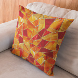Orange and Gold Stained Glass Mosaic Pattern Cushion