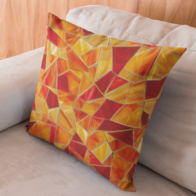 Orange and Gold Stained Glass Mosaic Pattern Cushion (Creator Uploaded)
