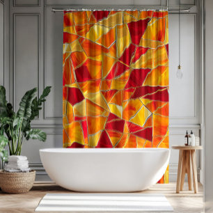 Orange and gold Stained Glass Mosaic Pattern Shower Curtain