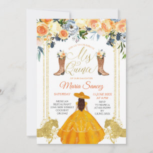 Orange and Gold Western Charra Mis Quince Invitati Invitation