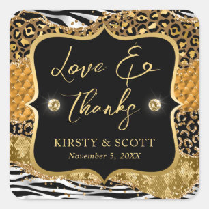 Orange and Gold Wild Jungle Glitter Agate Wedding Square Sticker