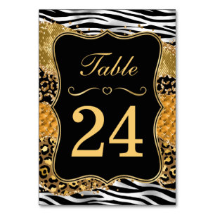 Orange and Gold Wild Jungle Glitter Agate Wedding Table Number