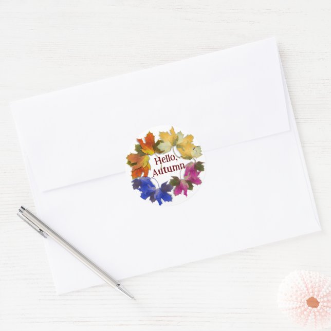 Orange And Golden  Autumn Leaves Classic Round Sticker (Envelope)