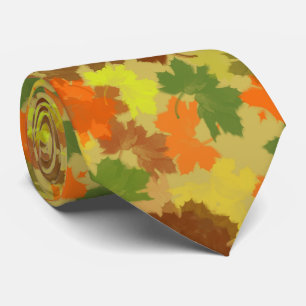 Orange And Golden Autumn Leaves Tie