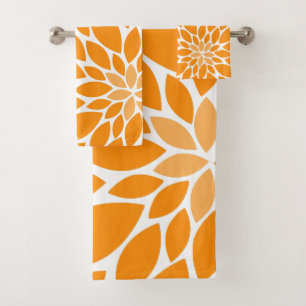 Orange and Gray Chrysanthemums Floral Pattern Bath Towel Set