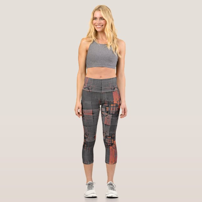 Orange and Gray Crossroads  Capri Leggings (Front)