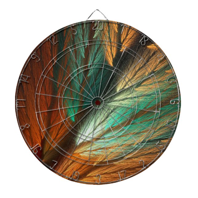 Orange and Gree Abstact Feather Fractal Dart Board (Front)