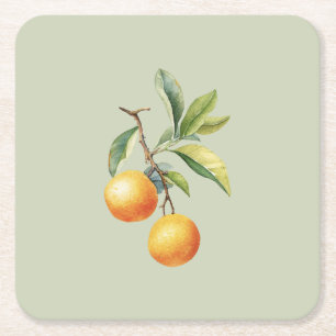 Orange and Green A Little Cutie Baby Shower Square Paper Coaster