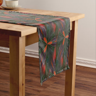 Orange And Green Abstract Pattern Short Table Runner