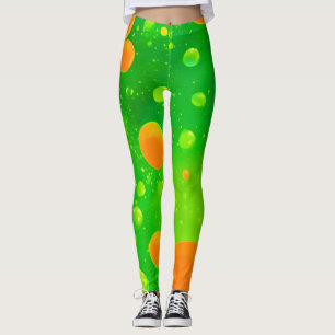 Orange and Green Bubble Abstract Art Leggings