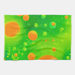 Orange and Green Bubble Abstract Art Tea Towel