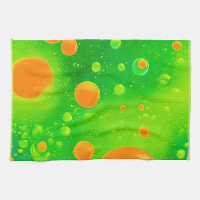 Orange and Green Bubble Abstract Art Tea Towel (Horizontal)