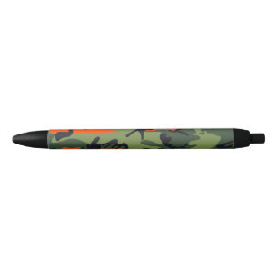 Orange and Green Camouflage, Military, Army Black Ink Pen
