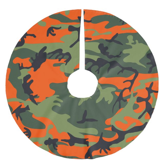 Orange and Green Camouflage, Military, Army Brushed Polyester Tree Skirt (Front)