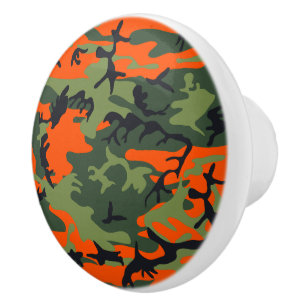 Orange and Green Camouflage, Military, Army Ceramic Knob