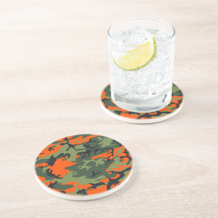 Orange and Green Camouflage, Military, Army Coaster