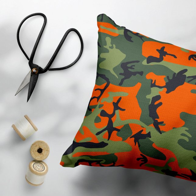 Orange and Green Camouflage, Military, Army Decorative Cushion (Creator Uploaded)