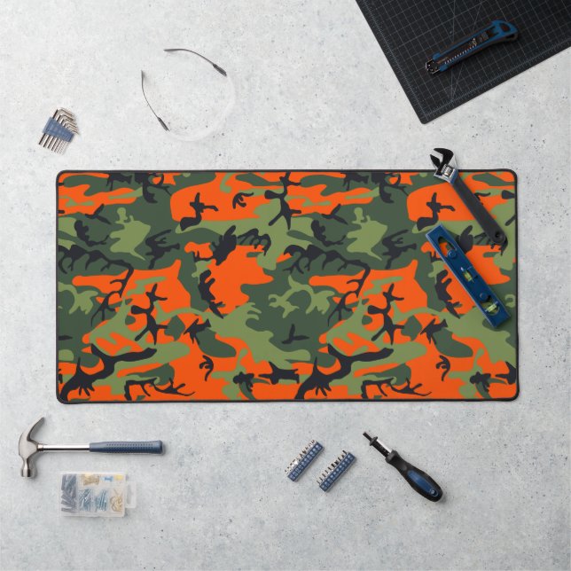 Orange and Green Camouflage, Military, Army Desk Mat (Workstation)