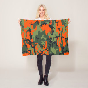 Orange and Green Camouflage, Military, Army Fleece Blanket