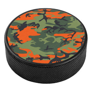 Orange and Green Camouflage, Military, Army Hockey Puck