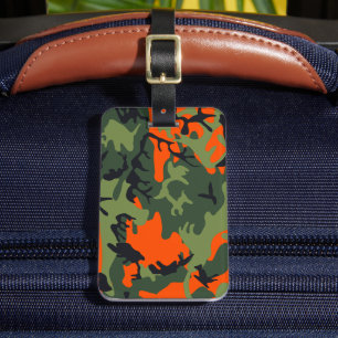 Orange and Green Camouflage, Military, Army Luggage Tag