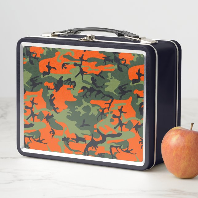 Orange and Green Camouflage, Military, Army Metal Lunch Box (In Situ)