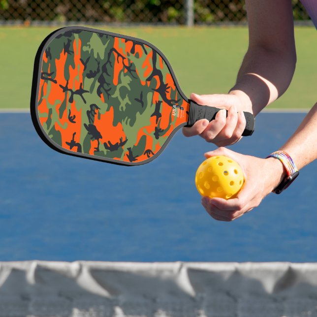 Orange and Green Camouflage, Military, Army Pickleball Paddle (Insitu)