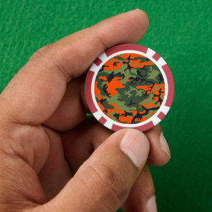 Orange and Green Camouflage, Military, Army Poker Chips