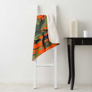 Orange and Green Camouflage, Military, Army Sherpa Blanket