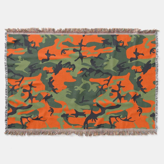 Orange and Green Camouflage, Military, Army Throw Blanket (Front)
