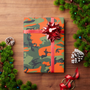 Orange and Green Camouflage, Military, Army Wrapping Paper