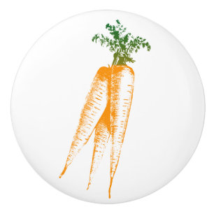 Orange and Green, Carrot Line Art Ceramic Knob