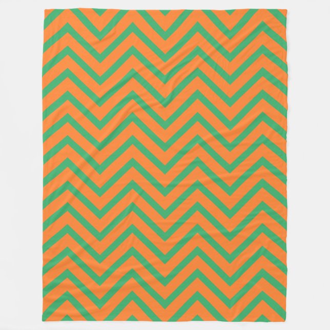 Orange And Green Chevron Pattern  Fleece Blanket (Front)