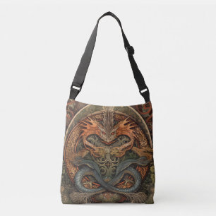 Orange and Green Chinese Dragon Tattoo Crossbody Bag