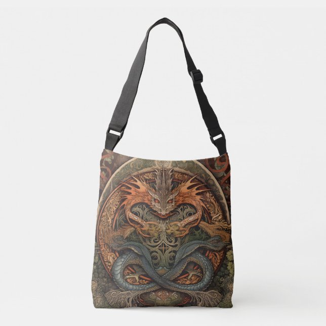 Orange and Green Chinese Dragon Tattoo Crossbody Bag (Front)