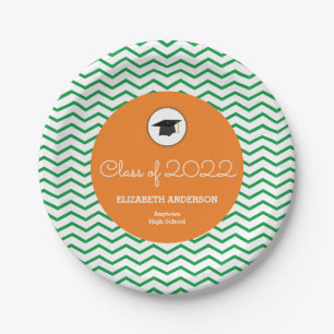 Orange and Green Class of 2022 Graduation  Paper Plate