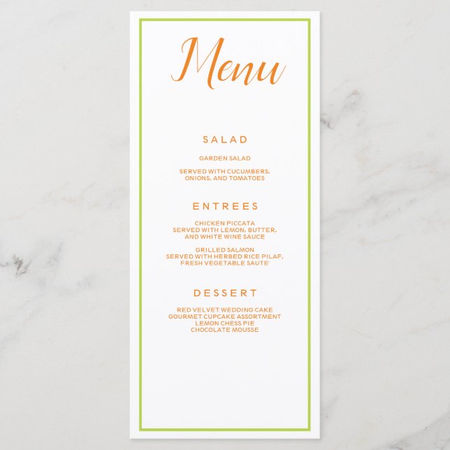 Orange and Green Classic Menu (Front)