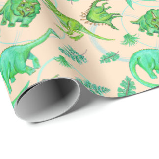 Orange and Green Dinosaur Wrapping Paper