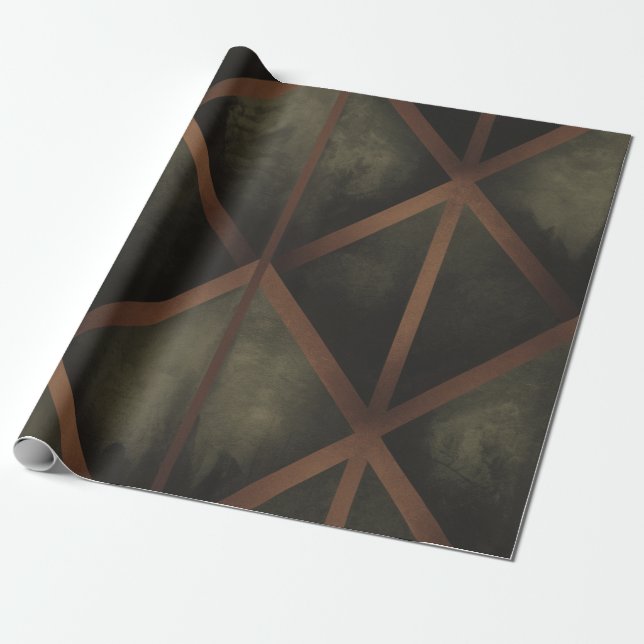 Orange And Green Elegance Geometric Pattern  Wrapping Paper (Unrolled)