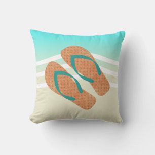 Orange And Green  Flip Flops Aqua Beach Waves Cushion