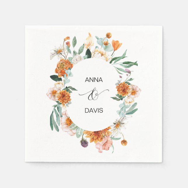 Orange and Green Floral Wedding Napkins (Front)