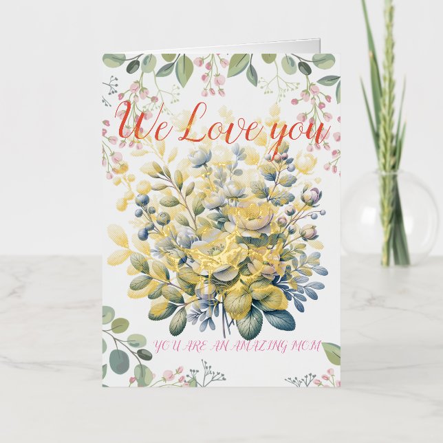 Orange And Green flower Happy Mother's Day  Foil Greeting Card (Front)