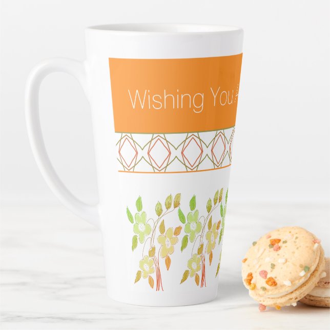 Orange and Green Flowered Birthday Mug (In Situ)