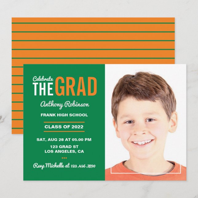 Orange and Green Graduation Party Invitation (Front/Back)