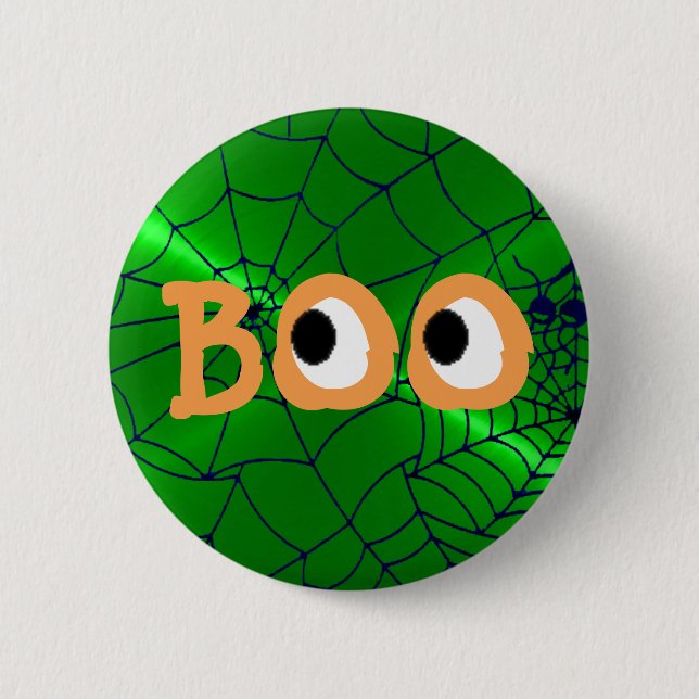 Orange and Green Halloween Boo Eyeballs Button (Front)