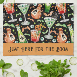 Orange and Green Halloween Cocktails and Potions  Tea Towel