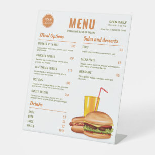 Orange And Green Hamburger Restaurant Menu Prices Pedestal Sign