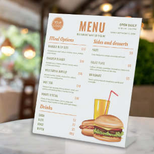 Orange And Green Hamburger Restaurant Menu Prices Pedestal Sign