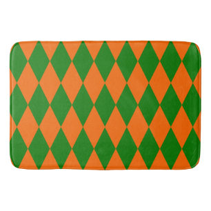 Orange and Green Harlequin Checkered Design Bath Mat