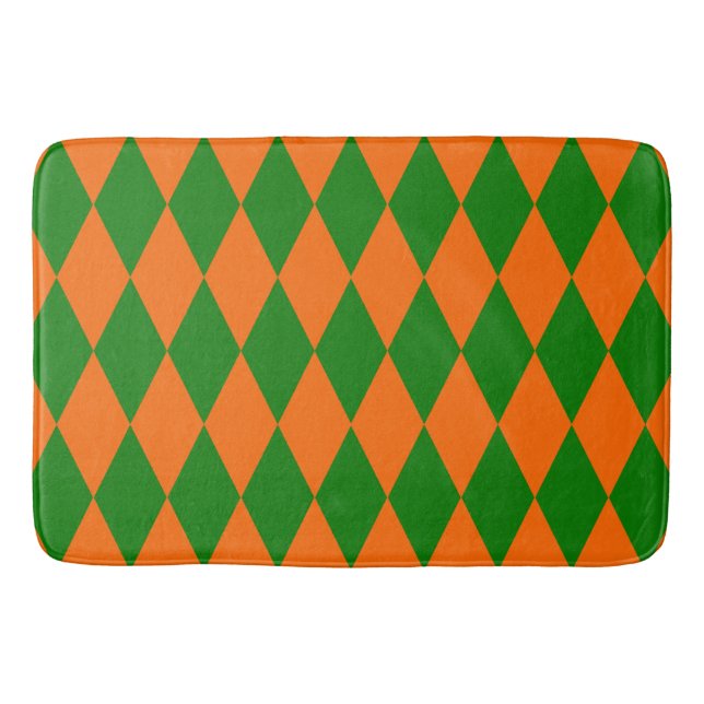 Orange and Green Harlequin Checkered Design  Bath Mat (Front)